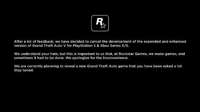 Grand Theft Auto V Expanded and Enhanced cancelled after massive hated feedback, says Rockstar Games, new game in development