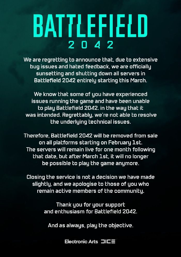 Battlefield 2042 is shutting down in March 2022