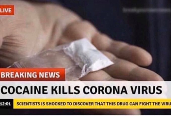 Cocaine Kills Corona virus